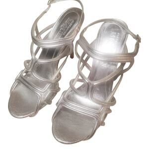 Alexander McQueen Vintage Strappy Stiletto Sandal Silver Leather Size 9.5 Auth
